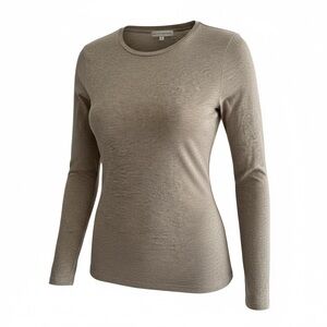 White + Warren Tan Long Sleeve Base Layer Top Size Small Quiet Luxury Normcore